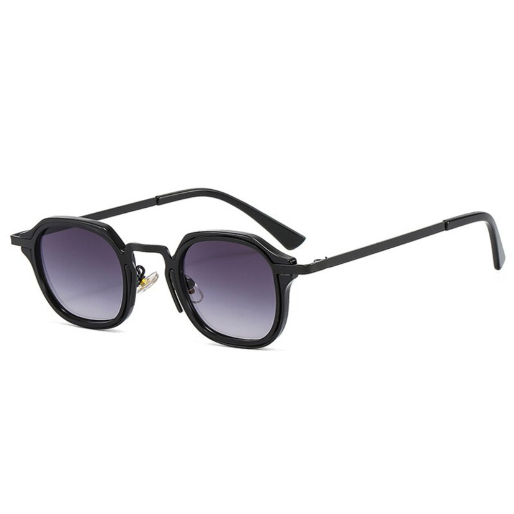 Unisex black square sunglasses worn outdoors – modern minimalist style by Crown Eyewear