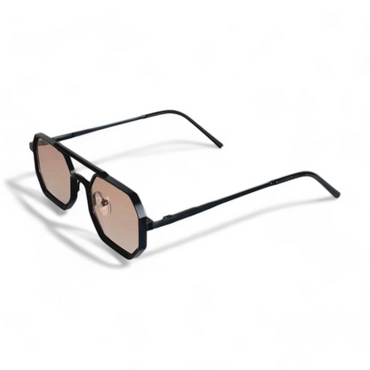 Side view of black square sunglasses showing sleek minimalist frame by Crown Eyewear