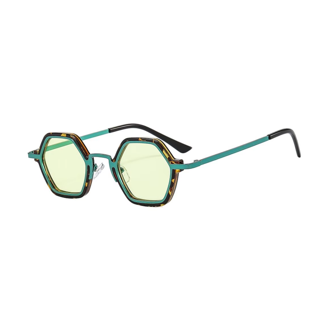 Side view of bold frame tinted sunglasses in modern European design by CROWN. Eyewear