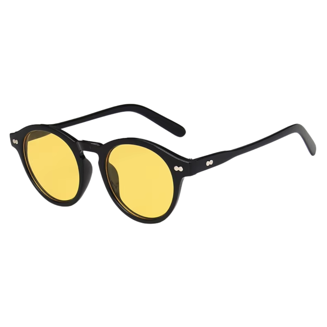Side view of bold frame tinted sunglasses in modern European design by Crown Eyewear