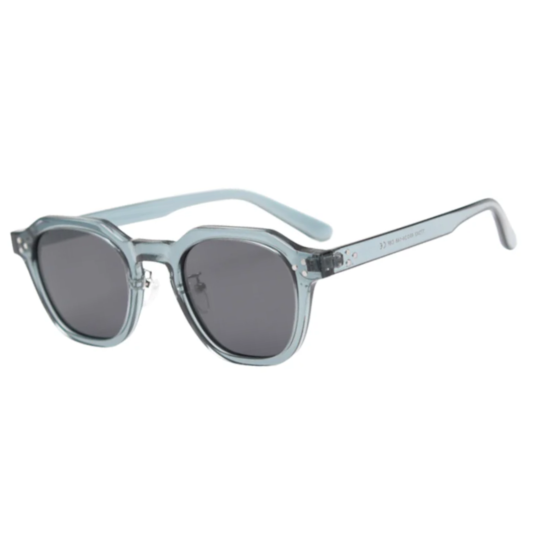 Side view of transparent frame sunglasses in minimalist European design by Crown Eyewear