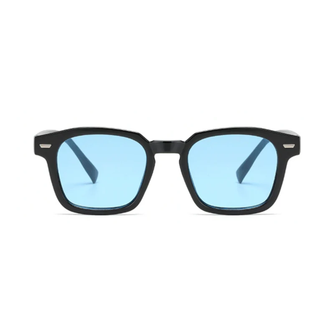 Top view of tinted lenses sunglasses featuring sleek black frame by Crown Eyewear