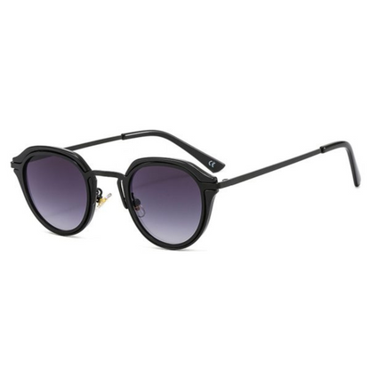 Side view of modern black frame tinted sunglasses by Crown Eyewear