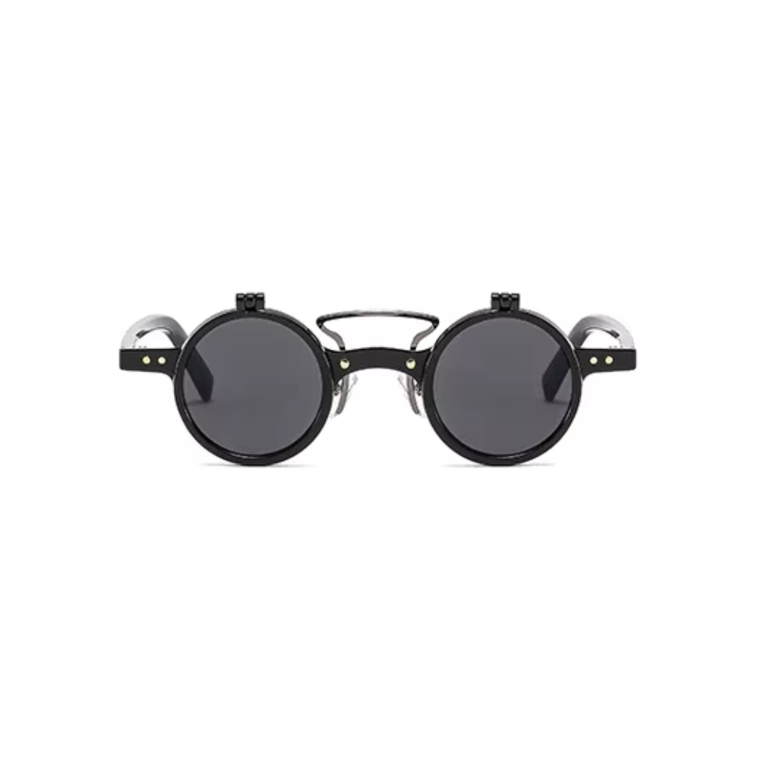 Top view of luxury black rectangular sunglasses showing sleek frame by Crown Eyewear