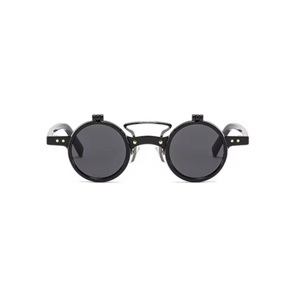 Top view of luxury black rectangular sunglasses showing sleek frame by Crown Eyewear