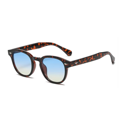 Side view of bold-frame tinted sunglasses in contemporary European design by Crown Eyewear