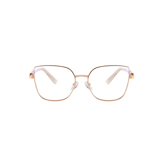 Transparent cat-eye blue light glasses with anti-reflective lenses by Crown Eyewear