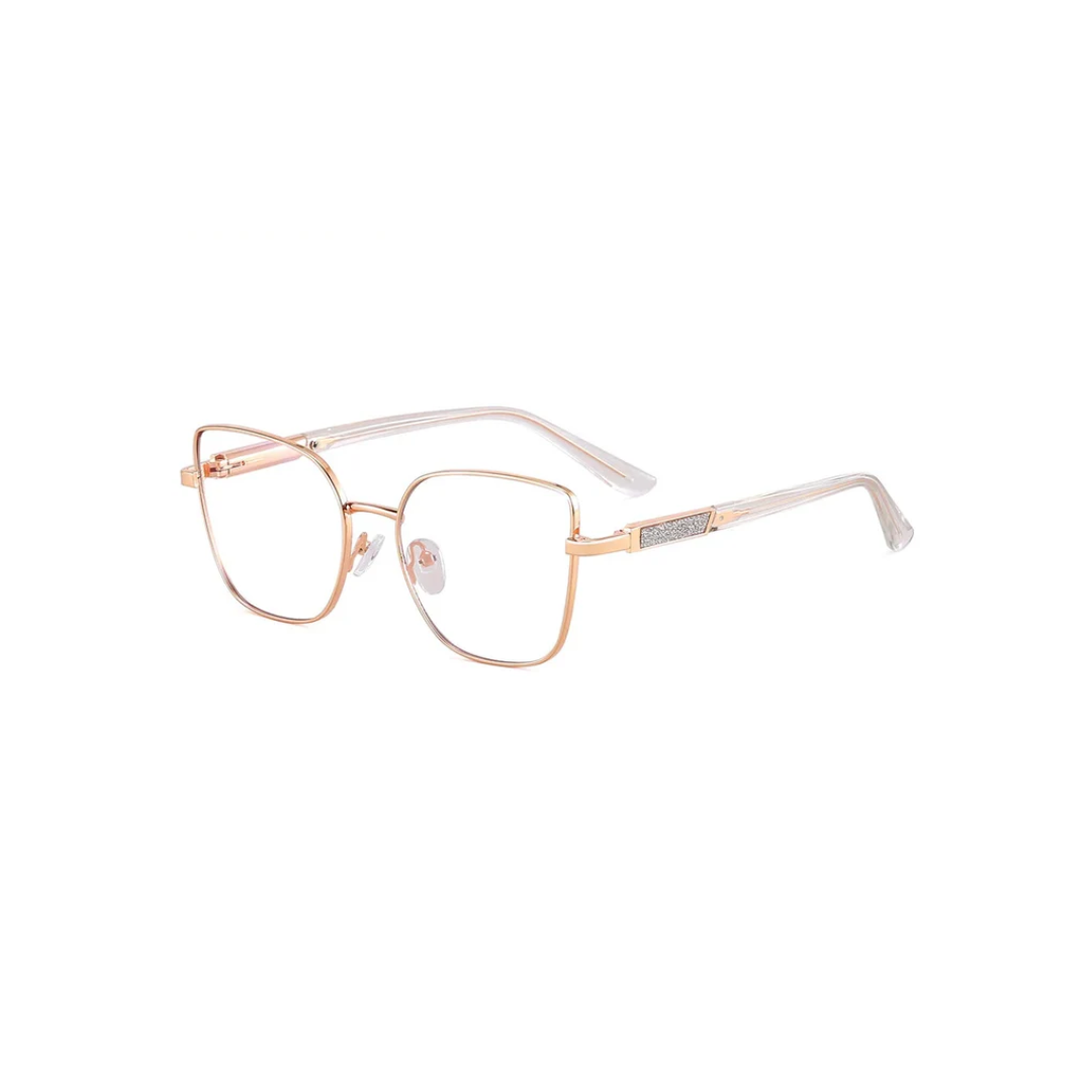 Side view of transparent cat-eye frame blue light glasses designed for screen use by Crown Eyewear