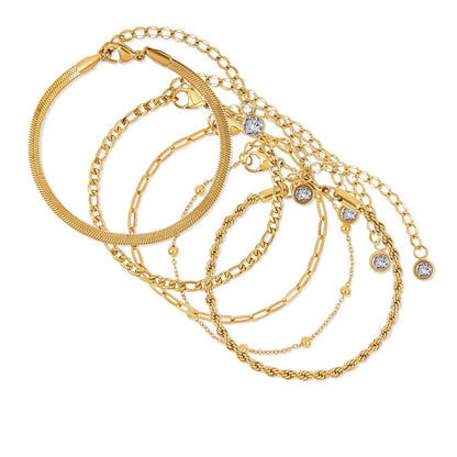 Eyewear Glamour Zirconia Bracelet Set – 18K Gold Plated (5 Pieces)