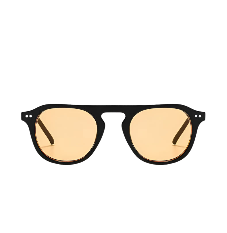 Unisex black square sunglasses worn outdoors in contemporary style by Crown Eyewear