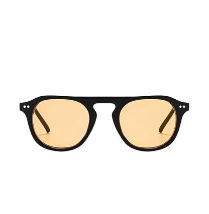 Unisex black square sunglasses worn outdoors in contemporary style by Crown Eyewear
