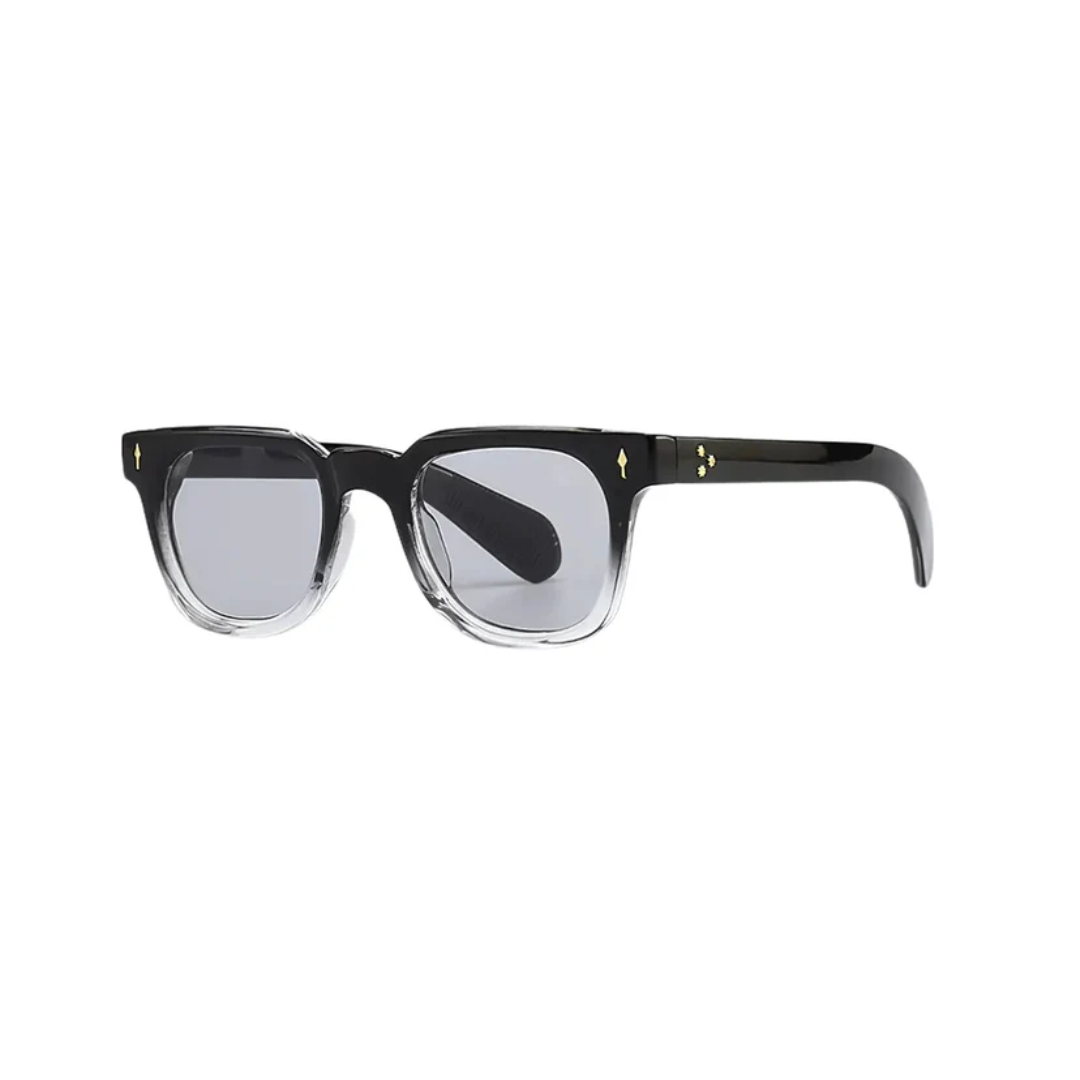 Side view of black round sunglasses showing minimalist European frame by Crown Eyewear